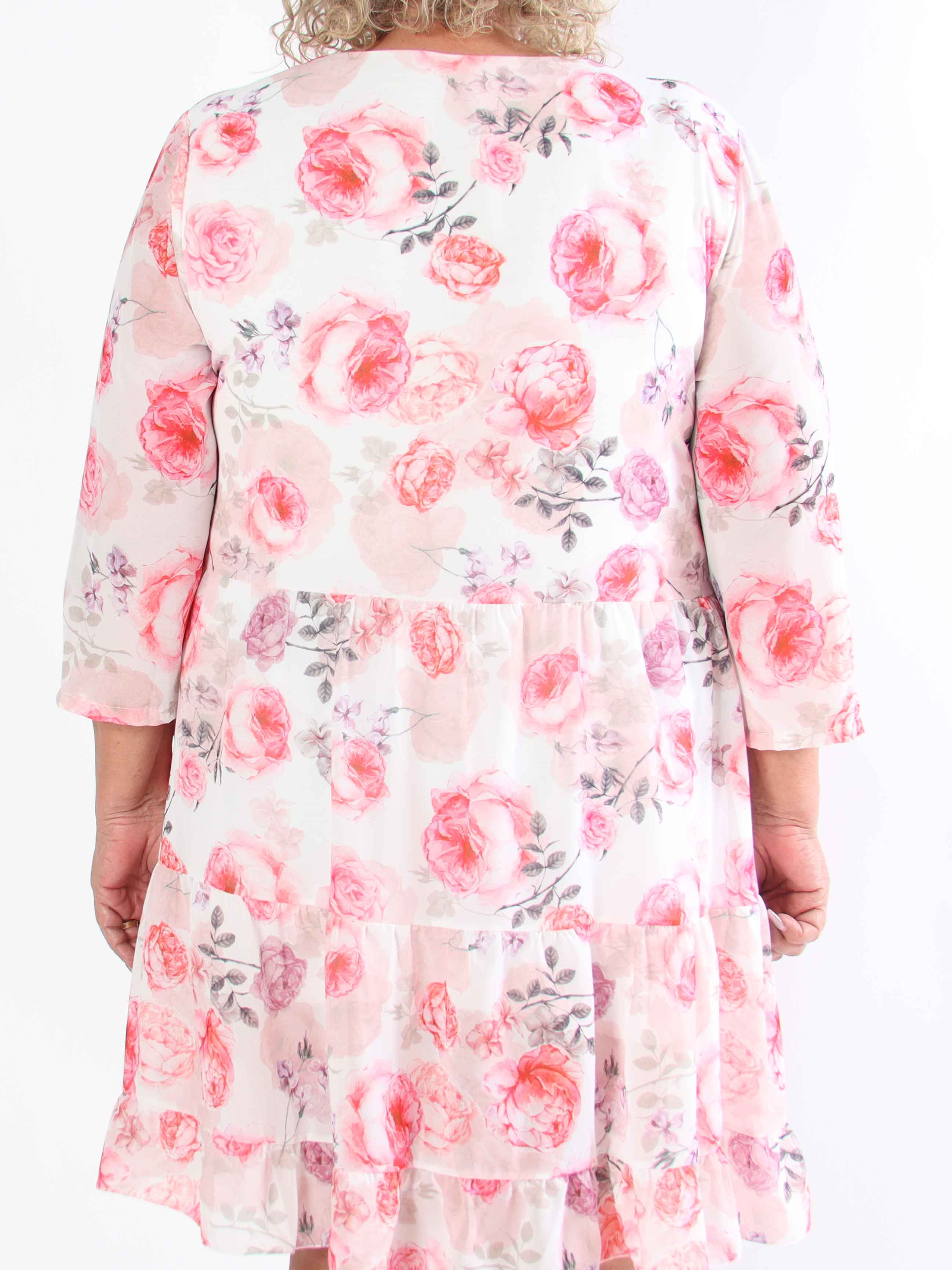 Stella - Blomsterkjole i chiffon med viskose underkjole